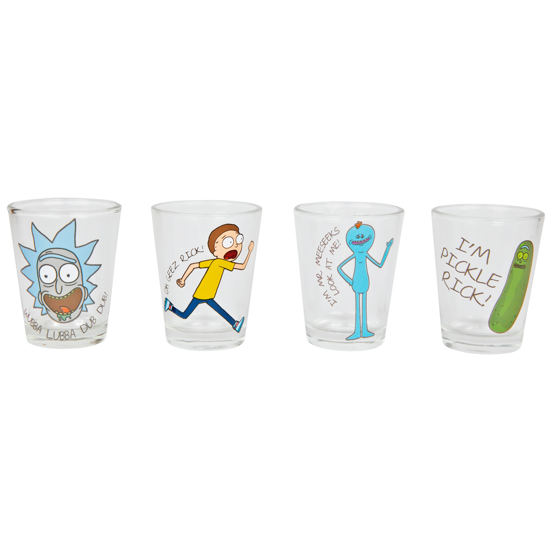 Rick and Morty Character Phrases 4-Pack Shot Glass Set